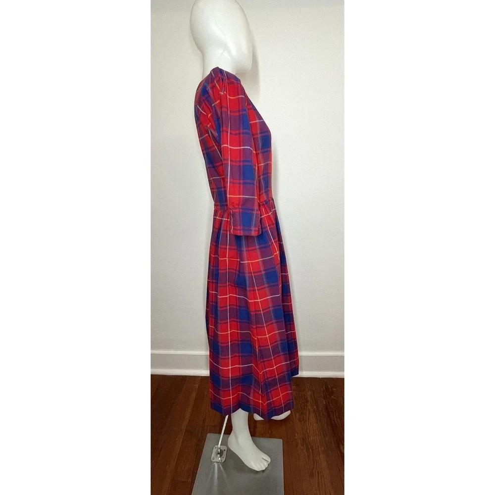 VTG LANZ ORIGINALS Plaid Dress SZ 10 Cotton Made In USA ( Missing Belt - Picture 3 of 5